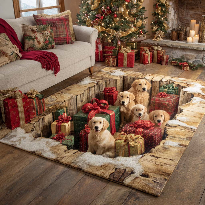 Alfombra de Área Golden Retriever Navideña