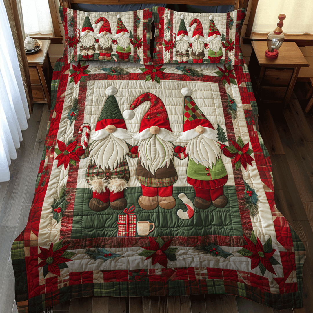 Juego de Ropa de Cama Acolchado de Gnomo Navideño