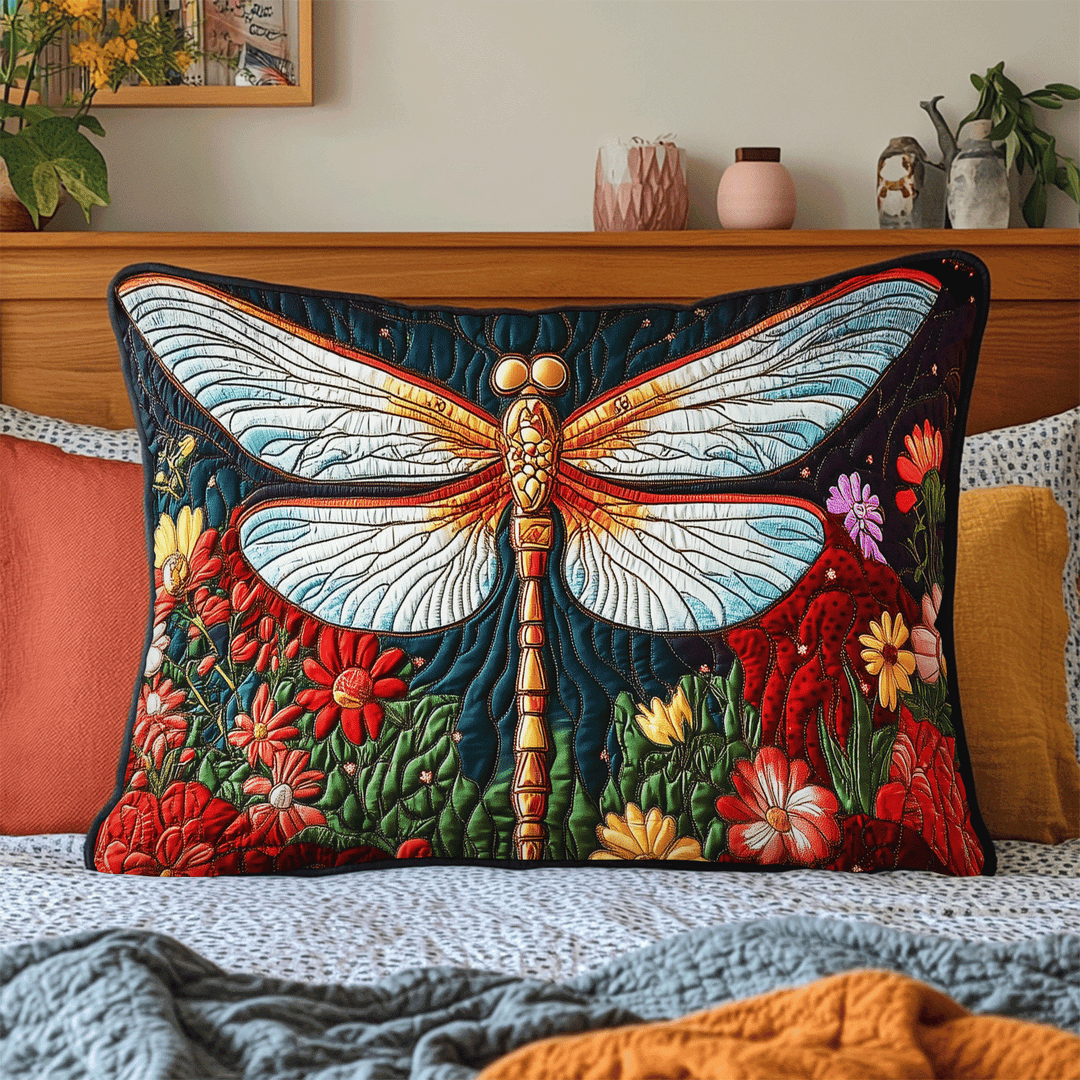 Funda de Almohada de Edredón con Libélula Dorada