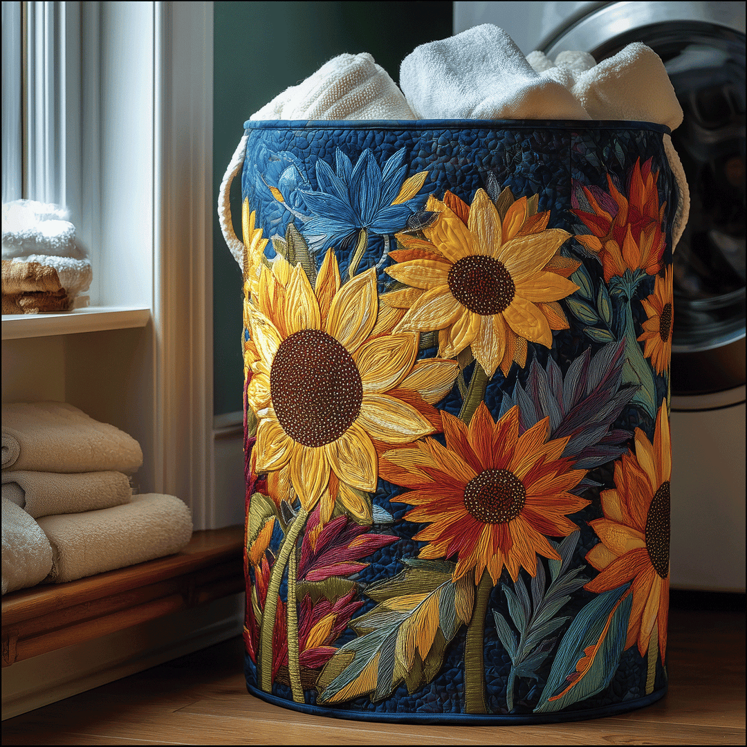 Cesta de Ropa Acolchada con Pétalos Dorados