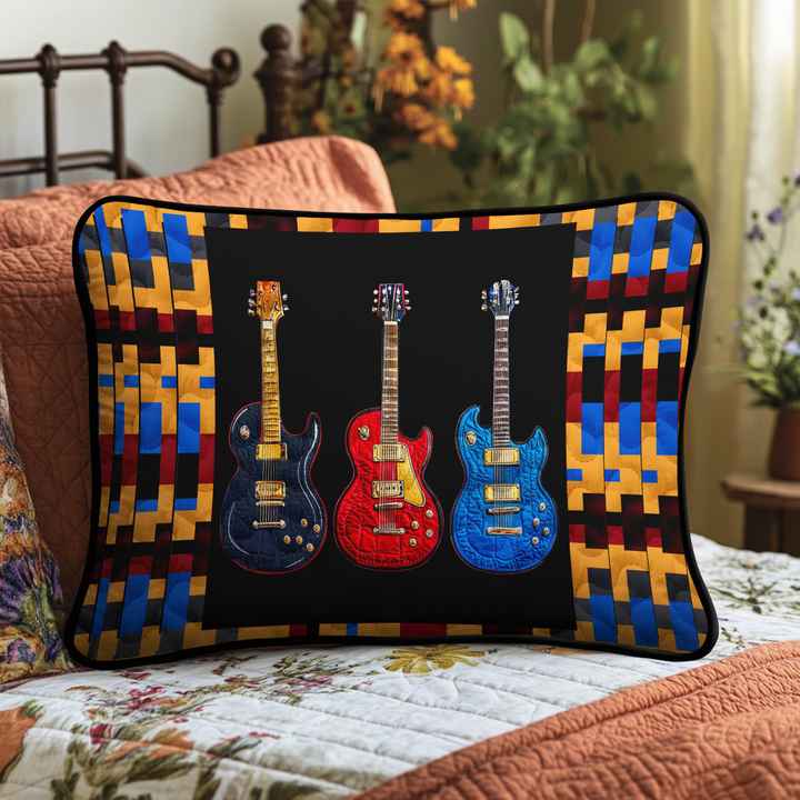 Funda de Almohada de Ropa de Cama Acolchada con Motivos de Guitarras