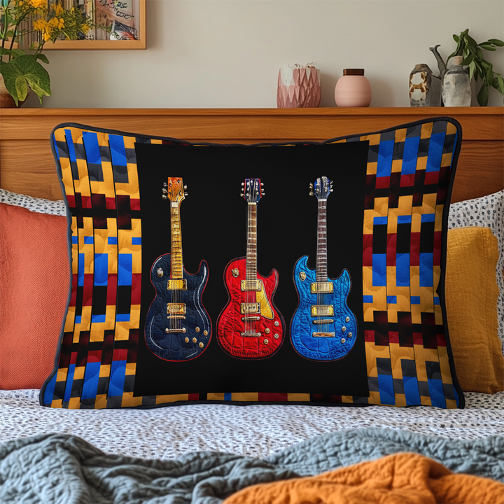 Funda de Almohada de Ropa de Cama Acolchada con Motivos de Guitarras