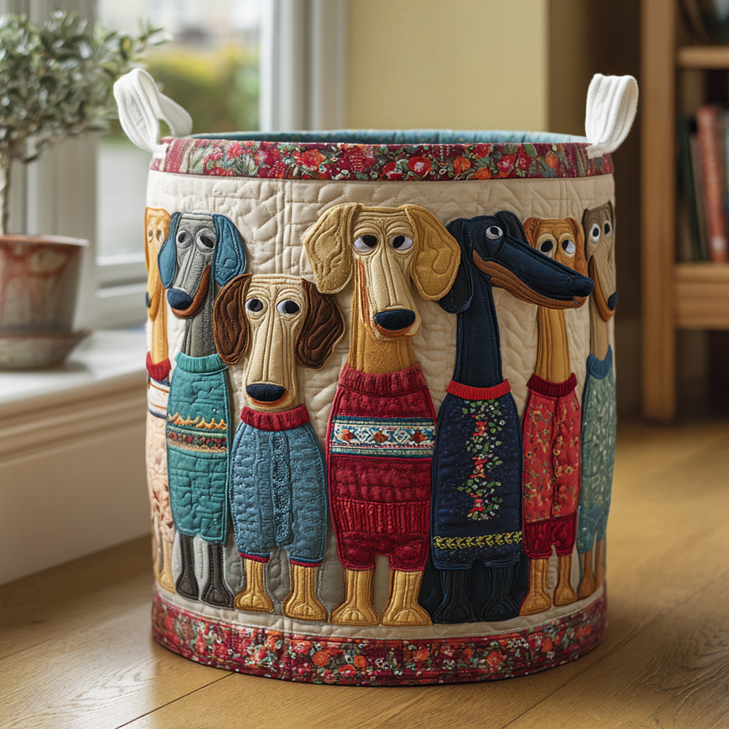 Cesta de Ropa Acolchada de Perros Salchicha Felices