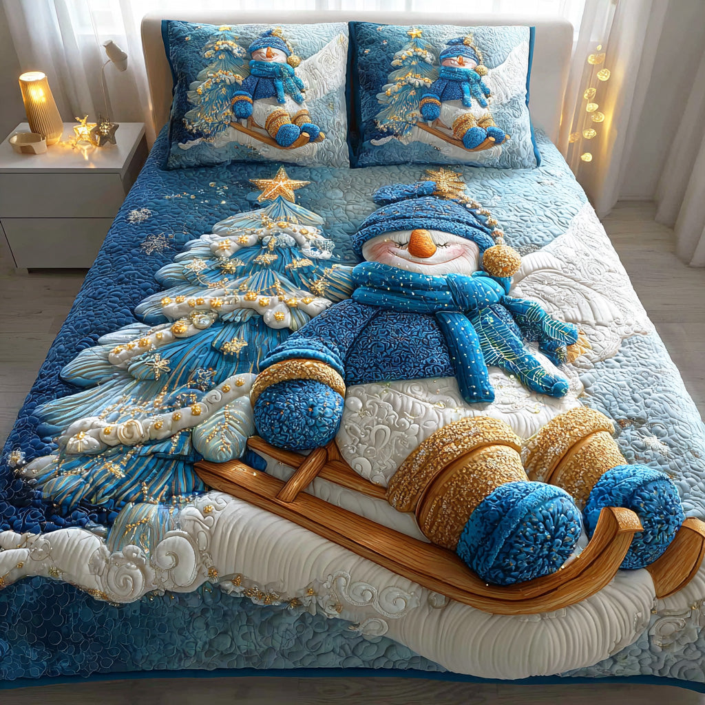 Juego de Ropa de Cama Acolchada de 3 Piezas "Maravilla de Muñecos de Nieve"