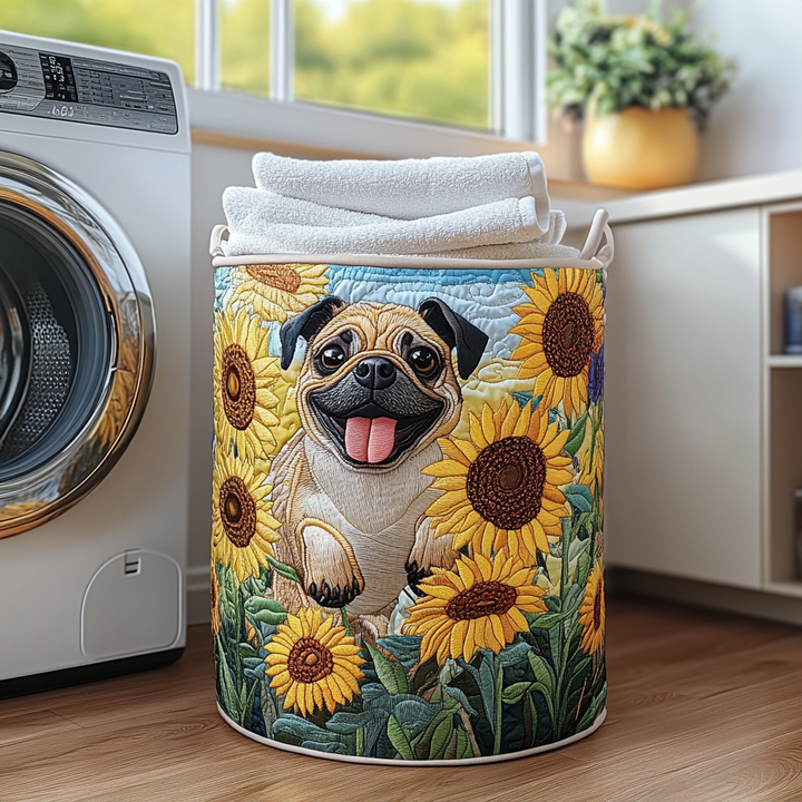 Cesta de Ropa Acolchada de Pug Feliz