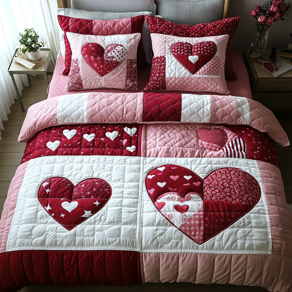 Juego de Ropa de Cama Acolchado de 3 Piezas Heart To Heart