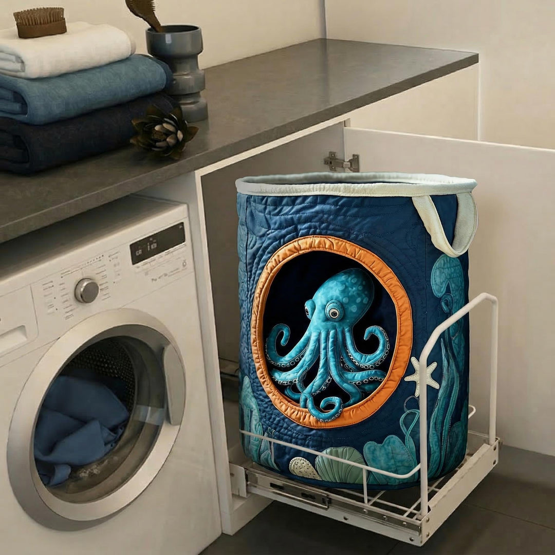 Cesta de Ropa Acolchada con Diseño de Pulpo Oculto