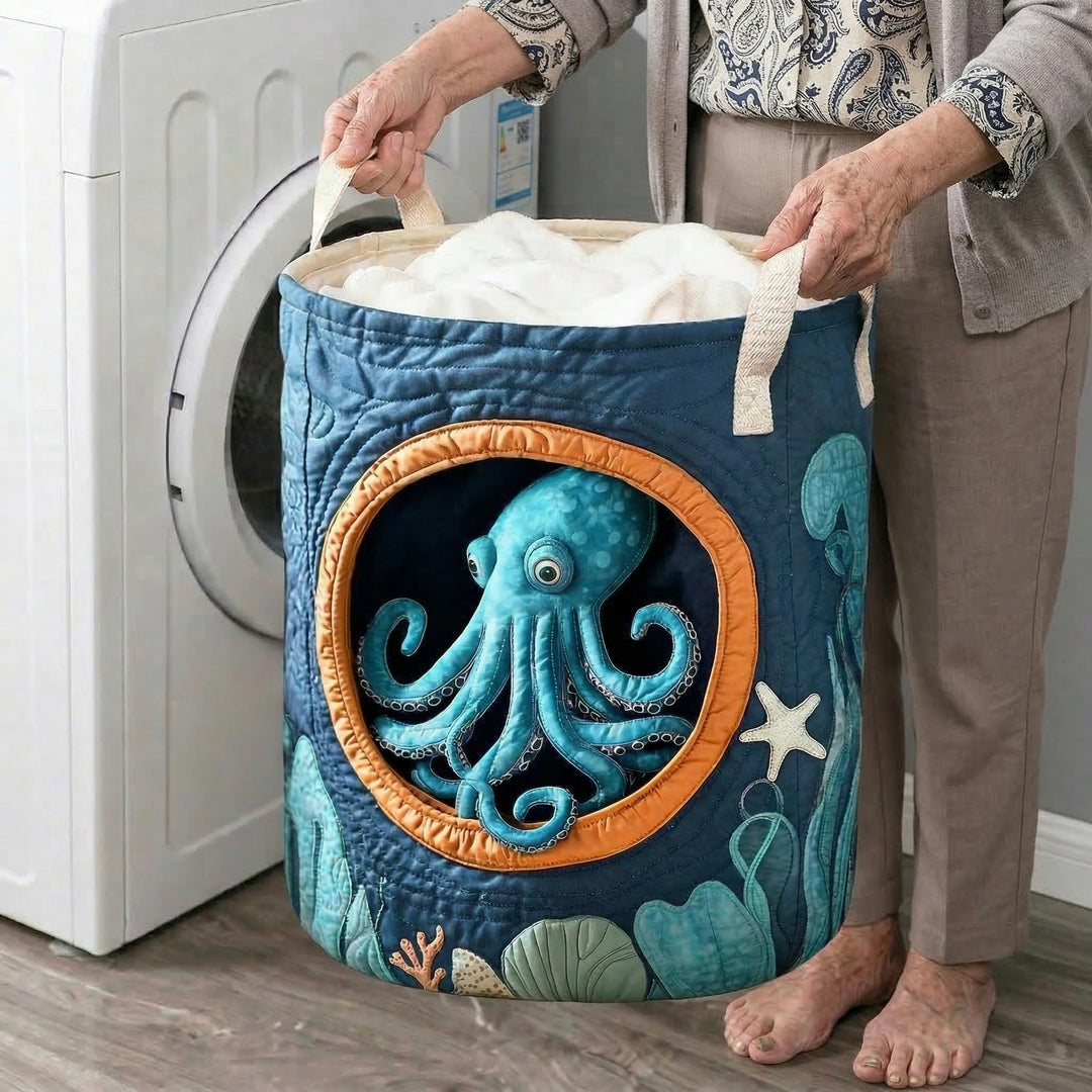 Cesta de Ropa Acolchada con Diseño de Pulpo Oculto