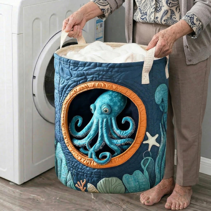 Cesta de Ropa Acolchada con Diseño de Pulpo Oculto