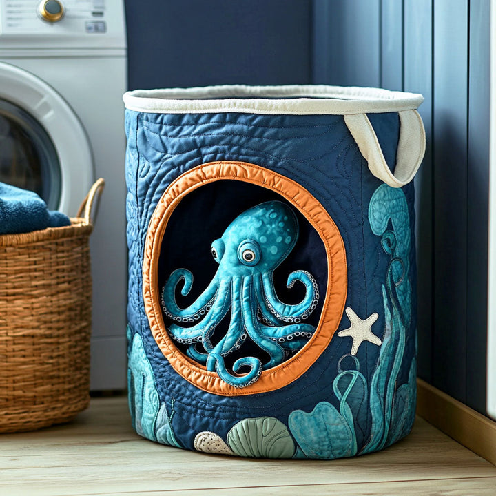 Cesta de Ropa Acolchada con Diseño de Pulpo Oculto