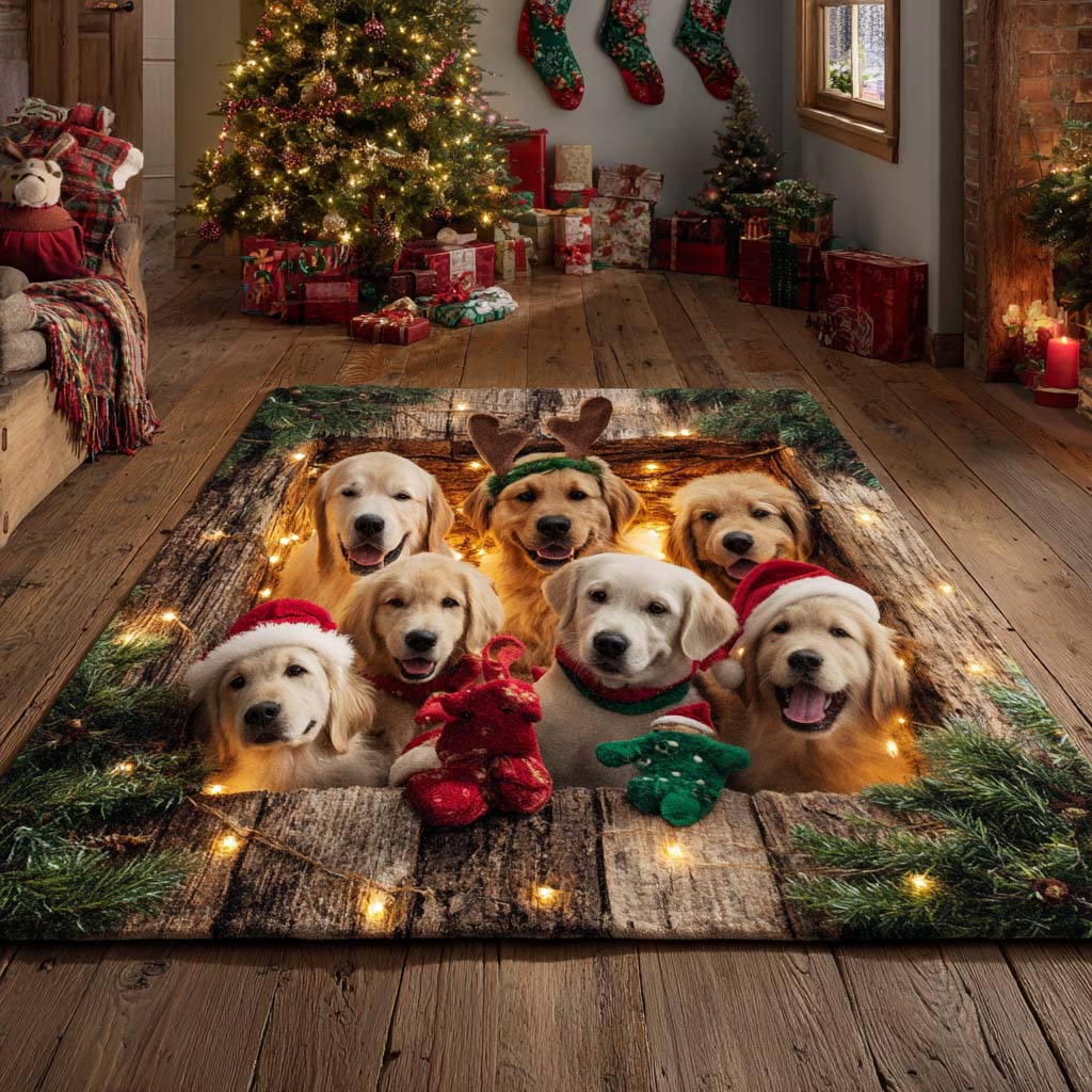 Alfombra de Área Golden Retriever Navideña