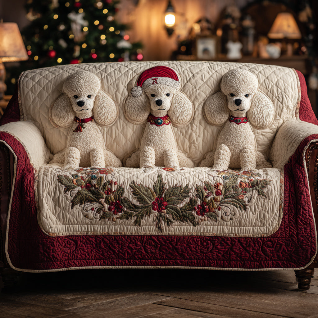 Cubre Sofá Acolchado con Encanto de Poodle para las Fiestas