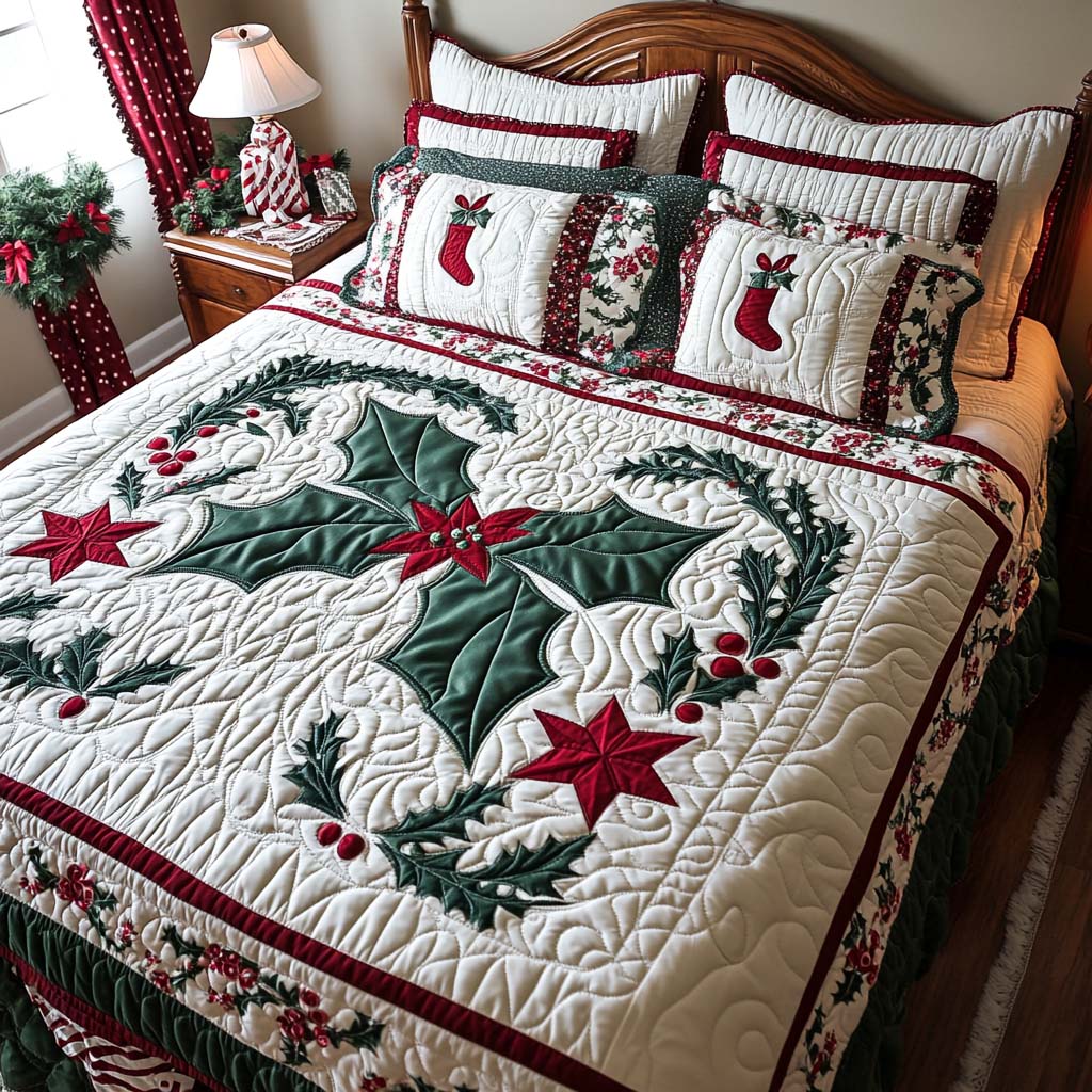 Juego de Ropa de Cama Acolchada de 3 Piezas para Navidad