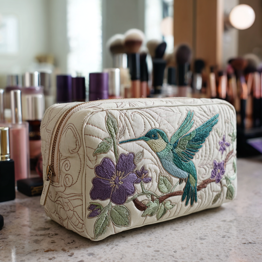 Bolso de Maquillaje Acolchado Hummingbird Bloom