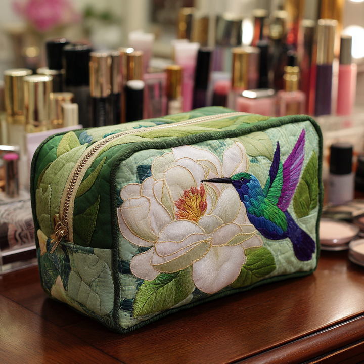 Bolsa de Maquillaje Acolchada con Encanto de Colibrí