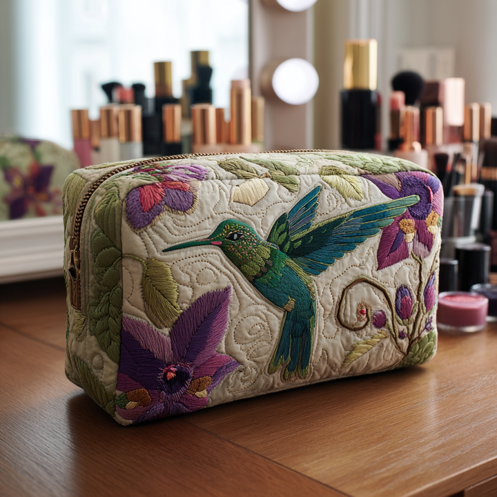 Bolso de Maquillaje Acolchado Jardín de Colibrí