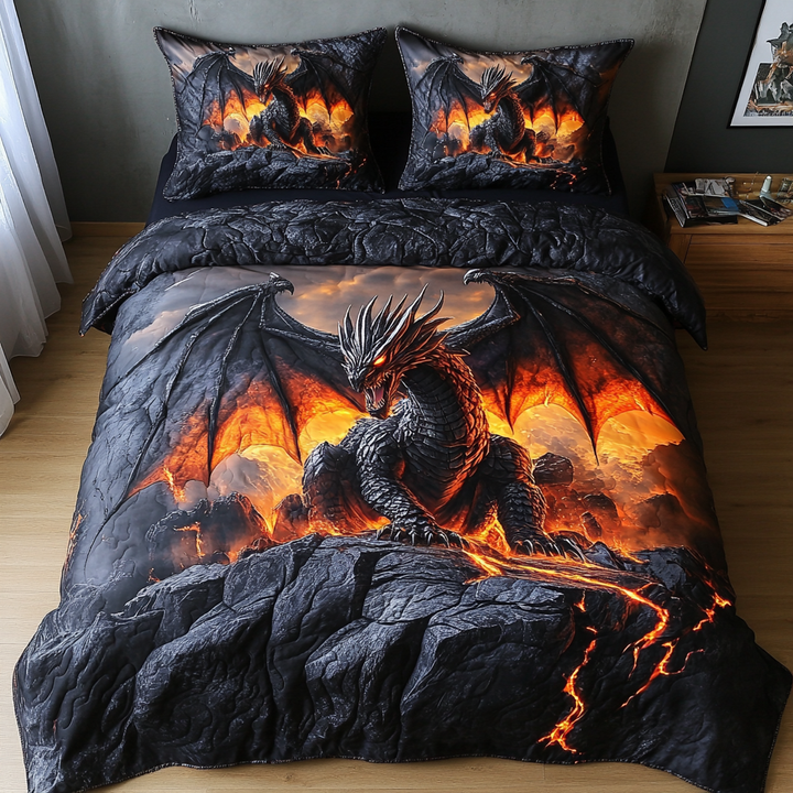 Juego de Ropa de Cama Acolchada Inferno Dragon de 3 Piezas