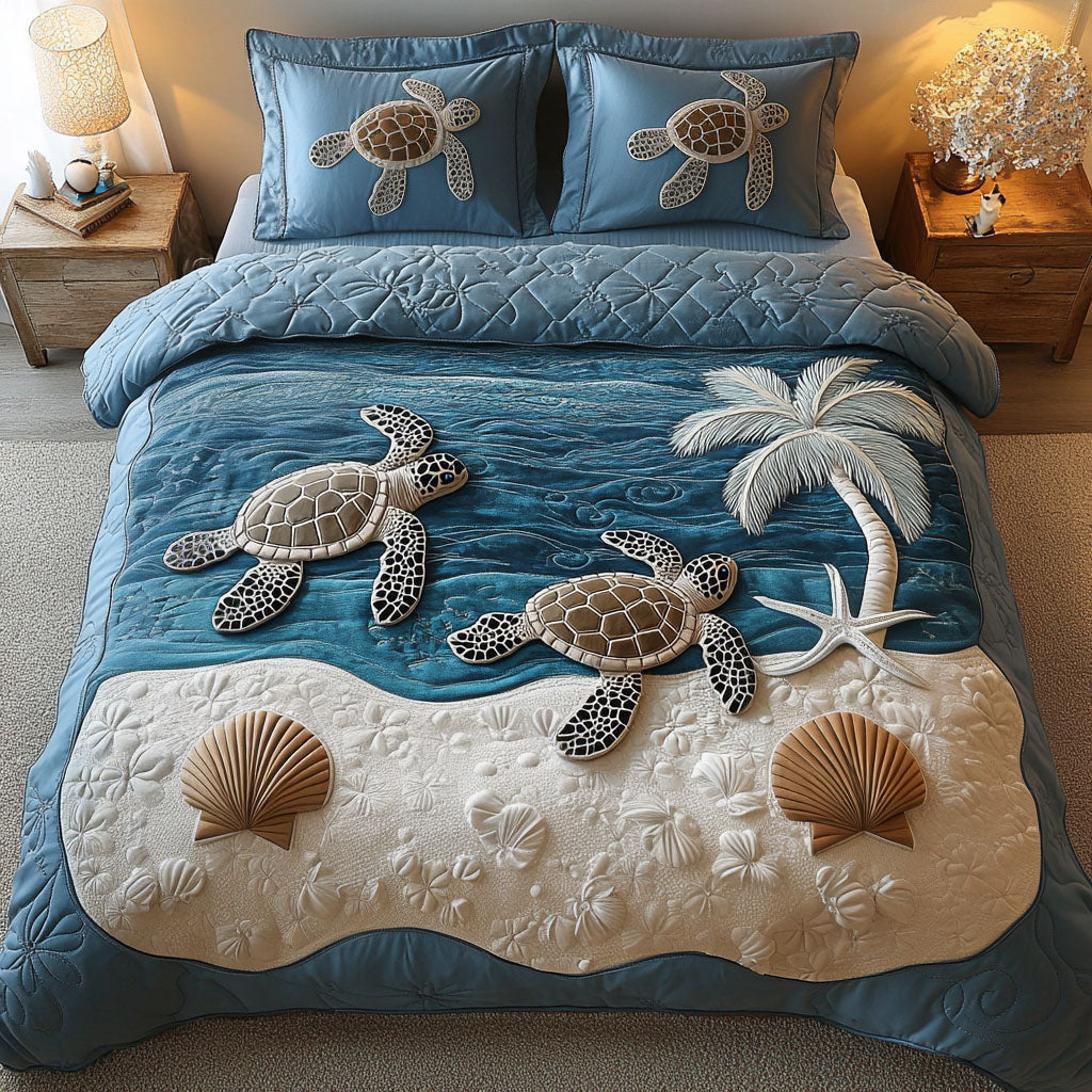 Juego de Ropa de Cama Acolchada de 3 Piezas Tortuga