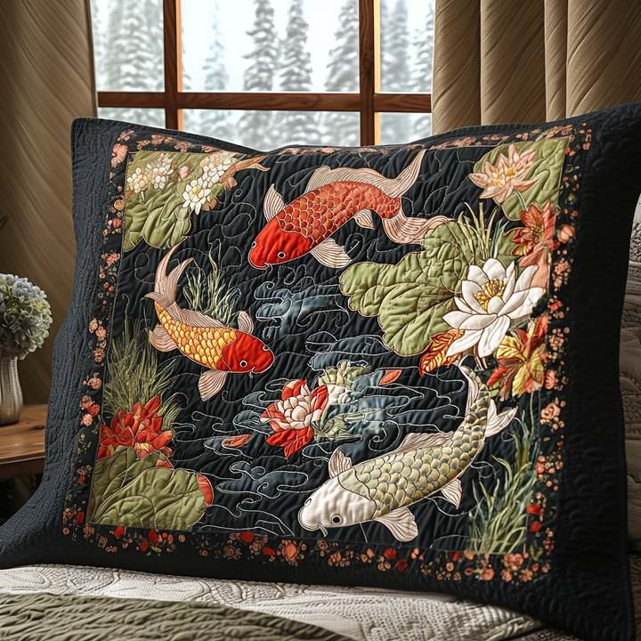 Funda de Almohada de Cama Acolchada Elegancia Koi Japonés