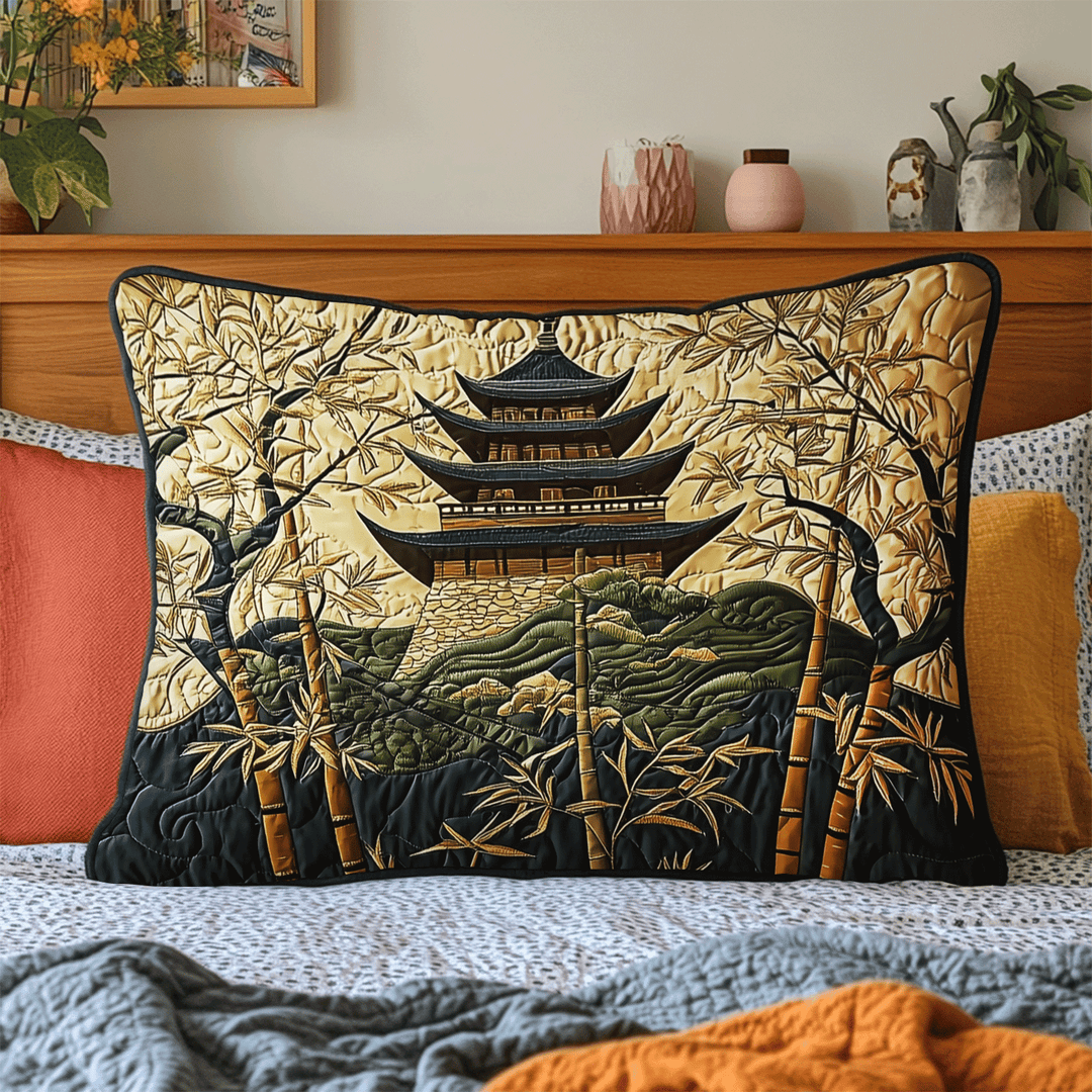 Funda de Almohada de Edredón de Camino Dorado Pagoda Japonesa