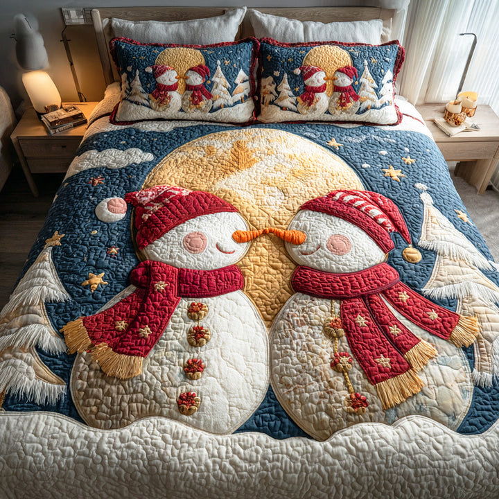 Juego de Ropa de Cama Acolchada de 3 Piezas "Maravilla de Muñecos de Nieve"