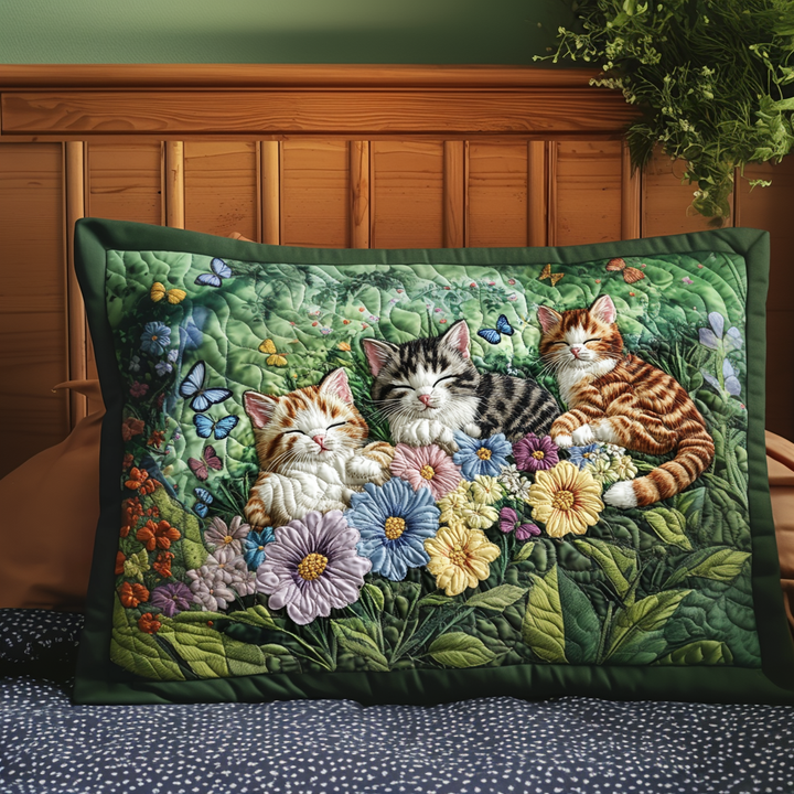 Funda de Almohada de Colcha con Gatitos y Flores