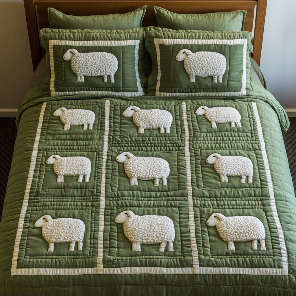 Juego de Ropa de Cama Acolchado de 3 Piezas Lamb Meadow