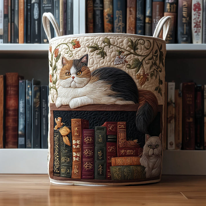 Cesta de Ropa Acolchada de Gato de Biblioteca