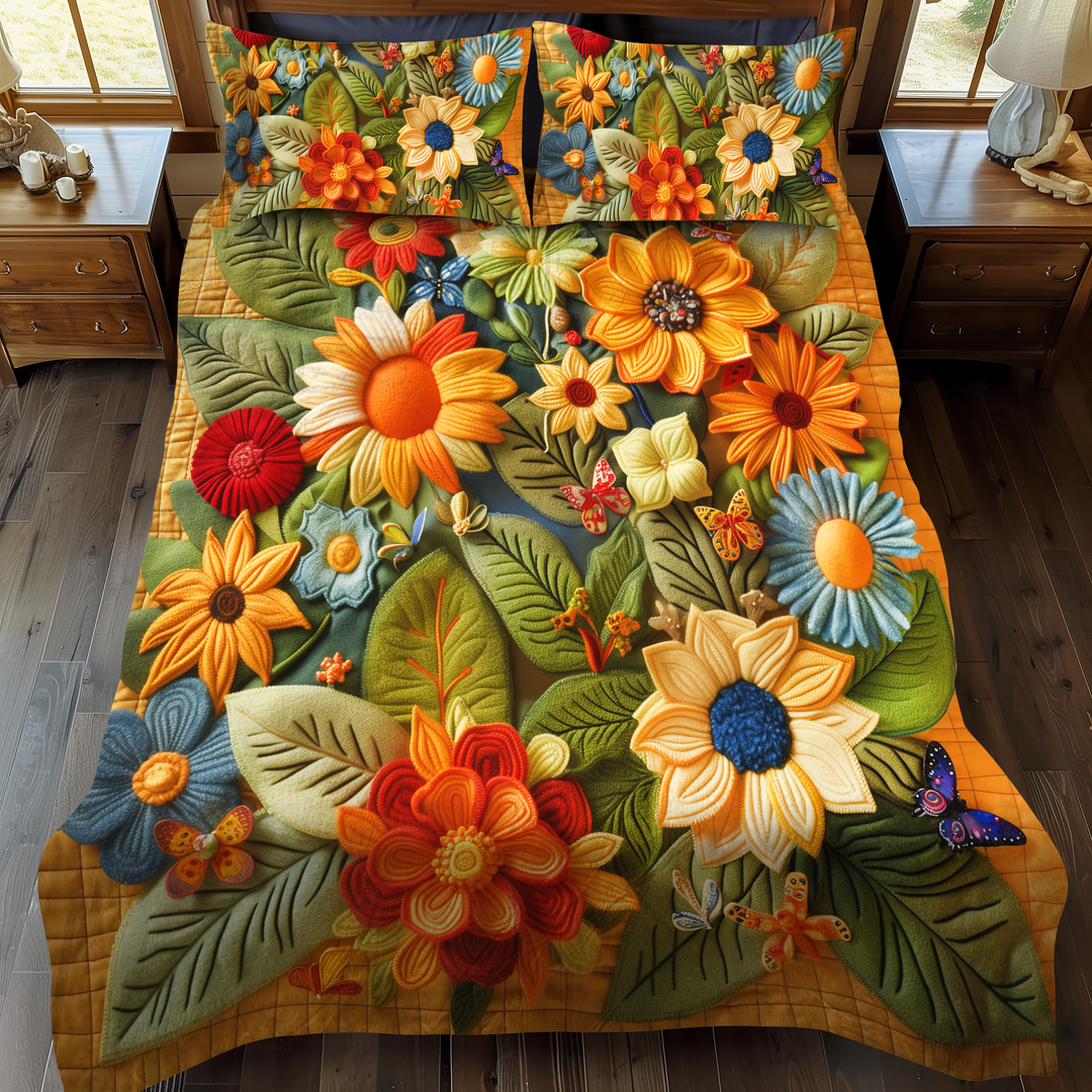 Conjunto de Ropa de Cama Acolchado de 3 Piezas Girasoles Adorables