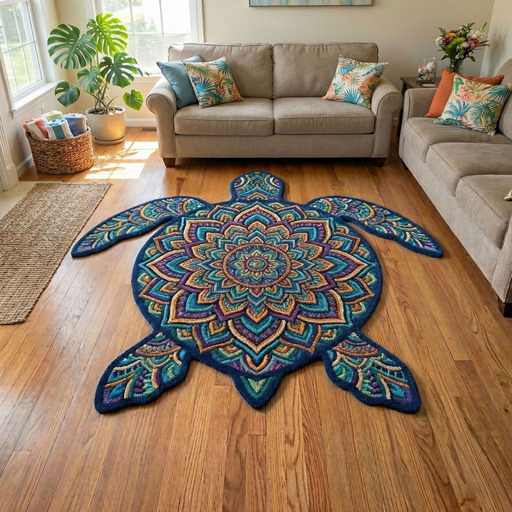 Alfombra de Área con Forma Personalizada de Tortuga Mandala