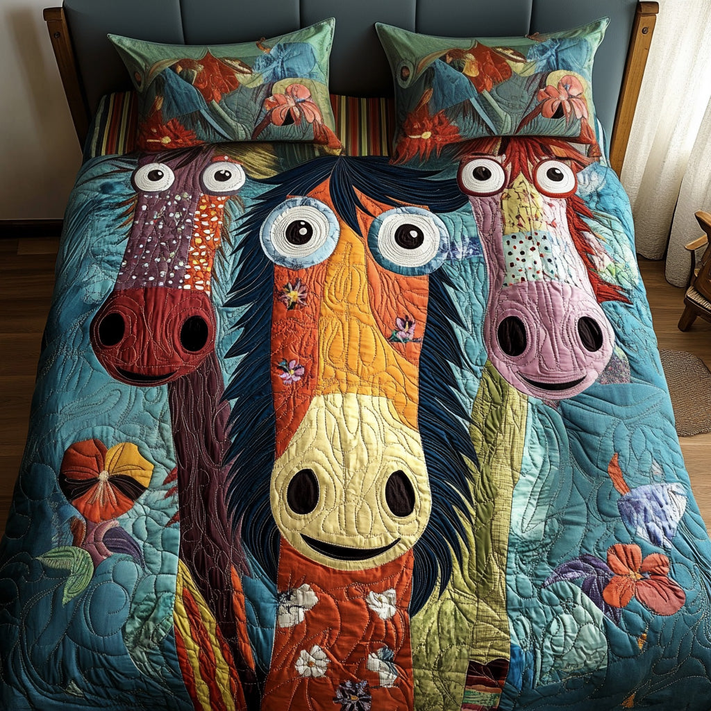 Juego de Ropa de Cama Acolchada de 3 Piezas de Caballo