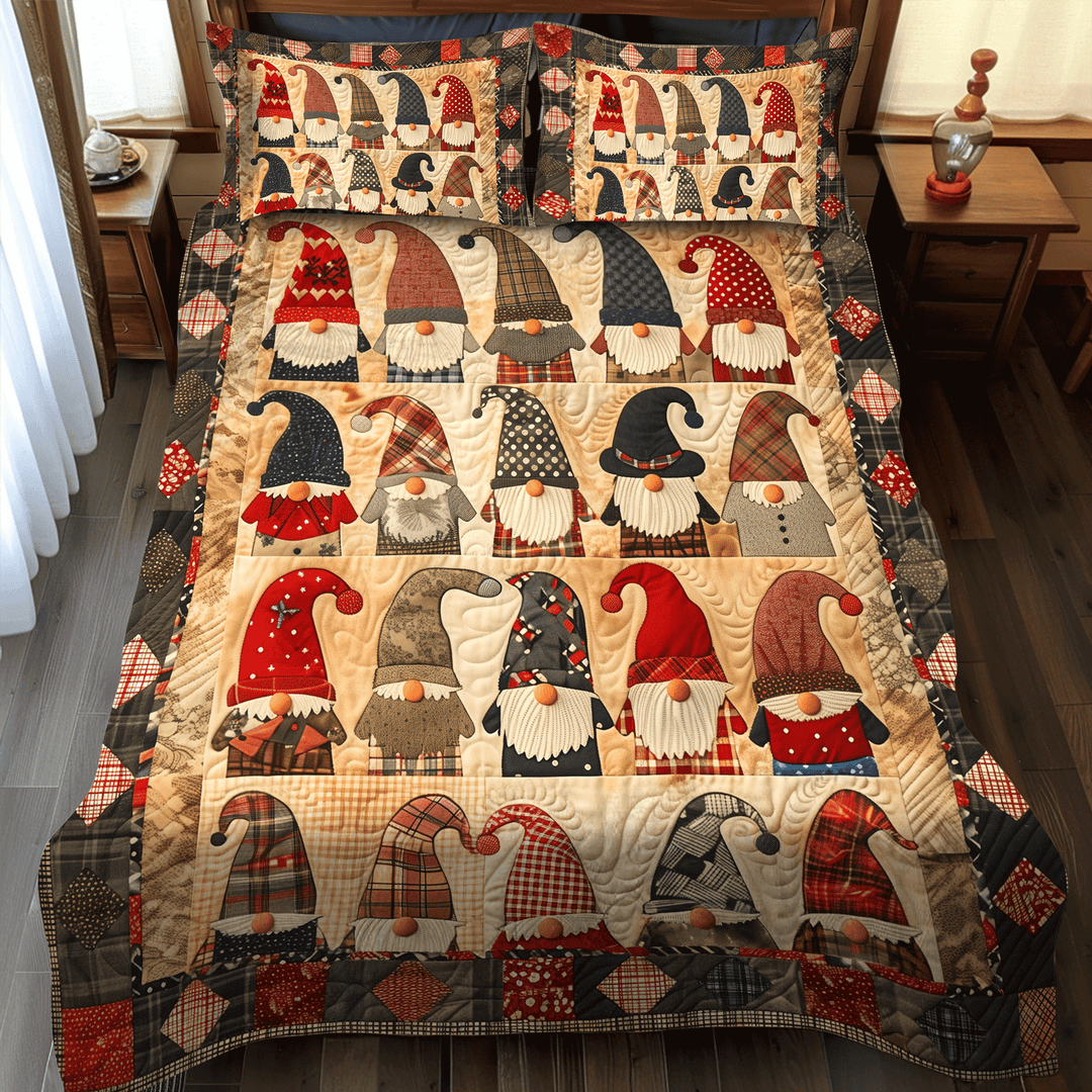 Juego de Ropa de Cama Acolchado de Gnomo Navideño