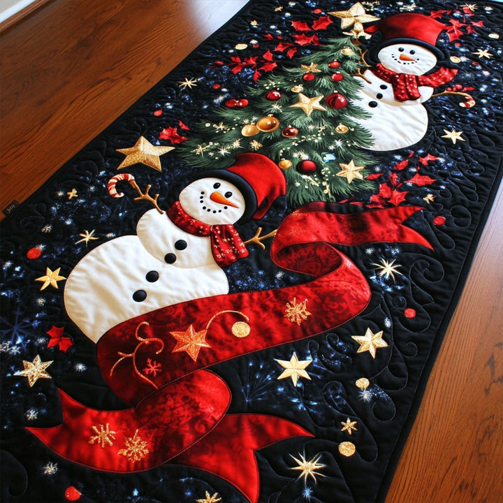 Corredor de Mesa Acolchado Copos de Nieve Felices