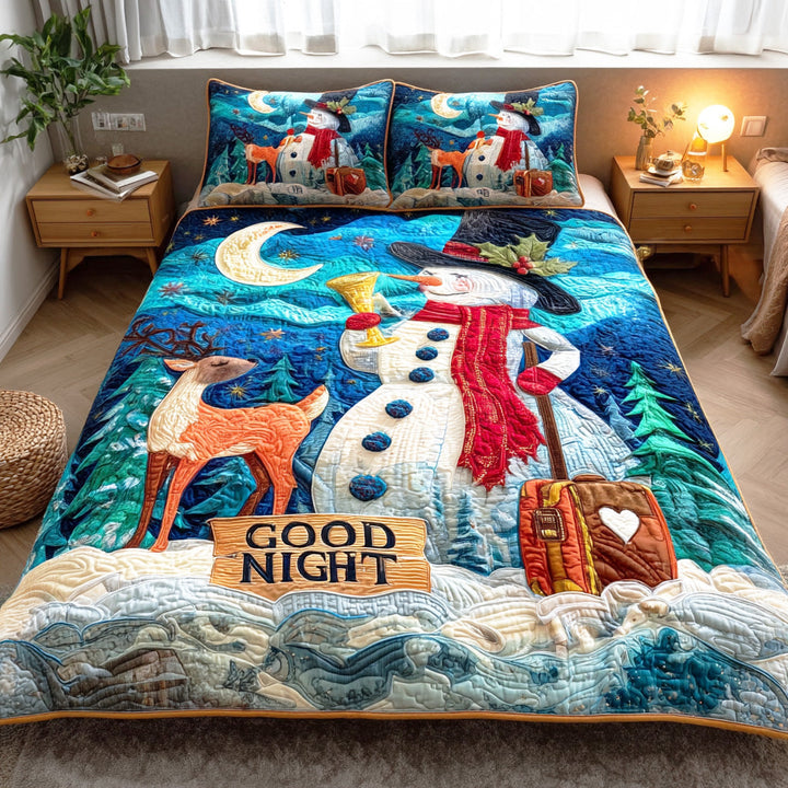 Juego de Ropa de Cama Acolchada de 3 Piezas "Maravilla de Muñecos de Nieve"
