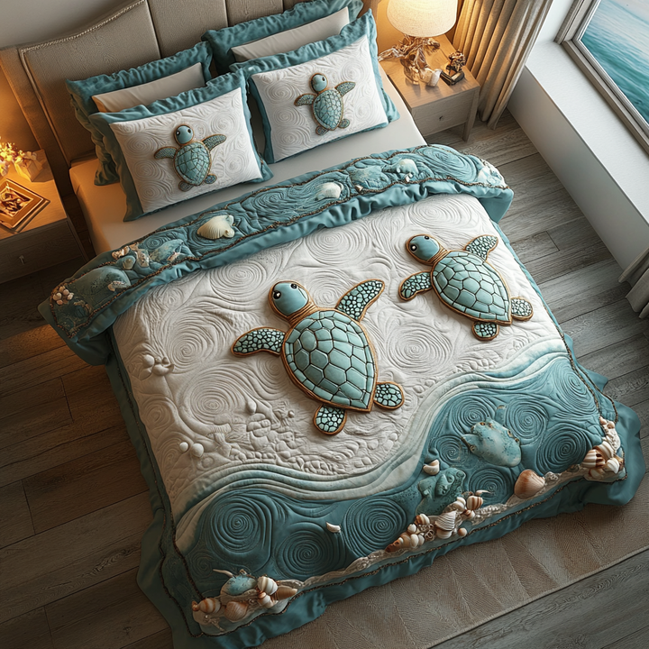 Juego de Ropa de Cama Acolchada de 3 Piezas Tortuga