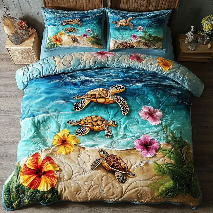 Juego de Ropa de Cama Acolchada de 3 Piezas Tortuga