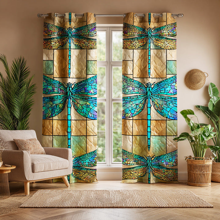 Cortinas Acolchadas de Libélula en Lago Místico