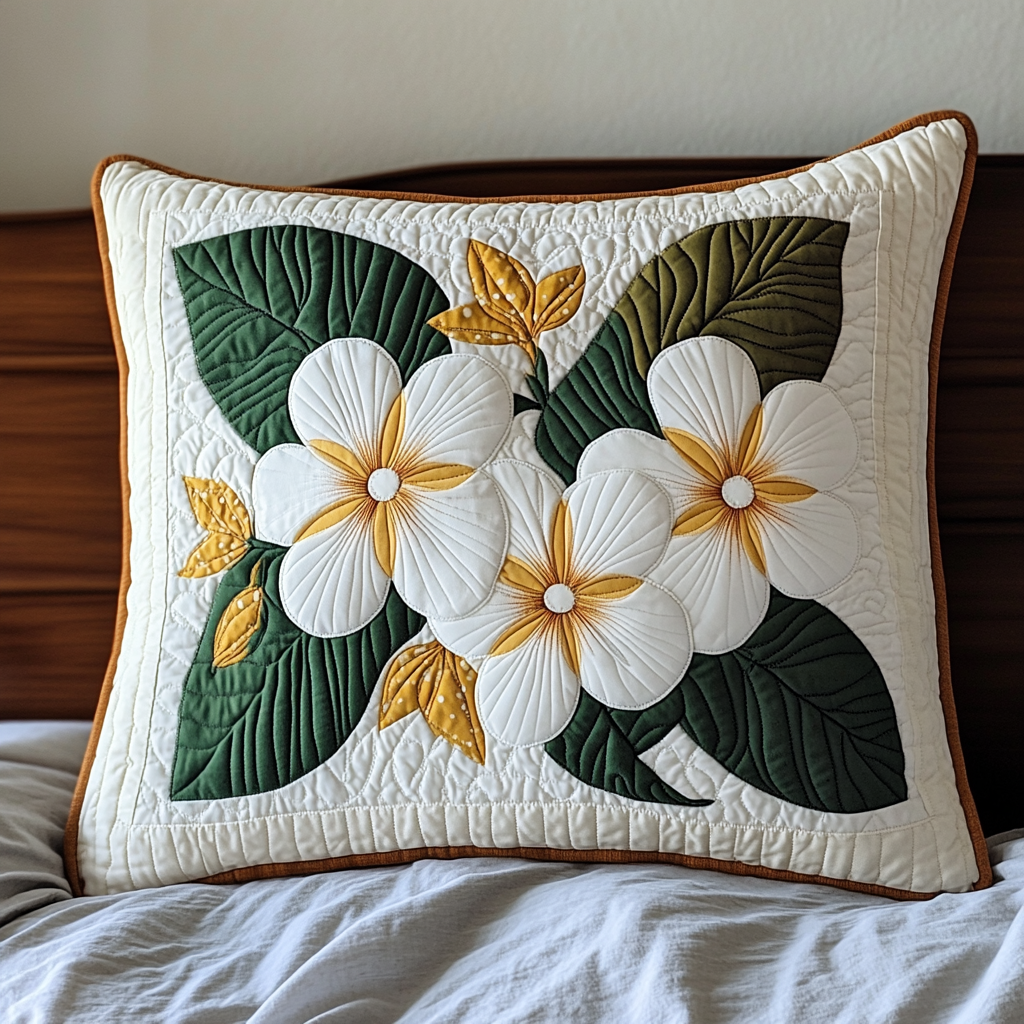 Funda de Almohada de Cama Acolchada Plumeria Serena