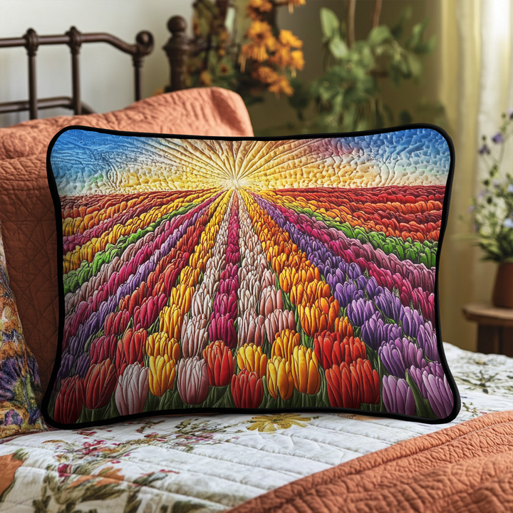 Funda de Almohada de Colchas de Tulipanes Coloridos