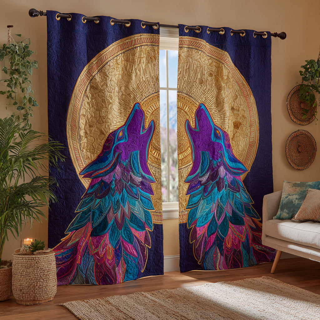 Cortinas Acolchadas con Silueta de Lobo Neón