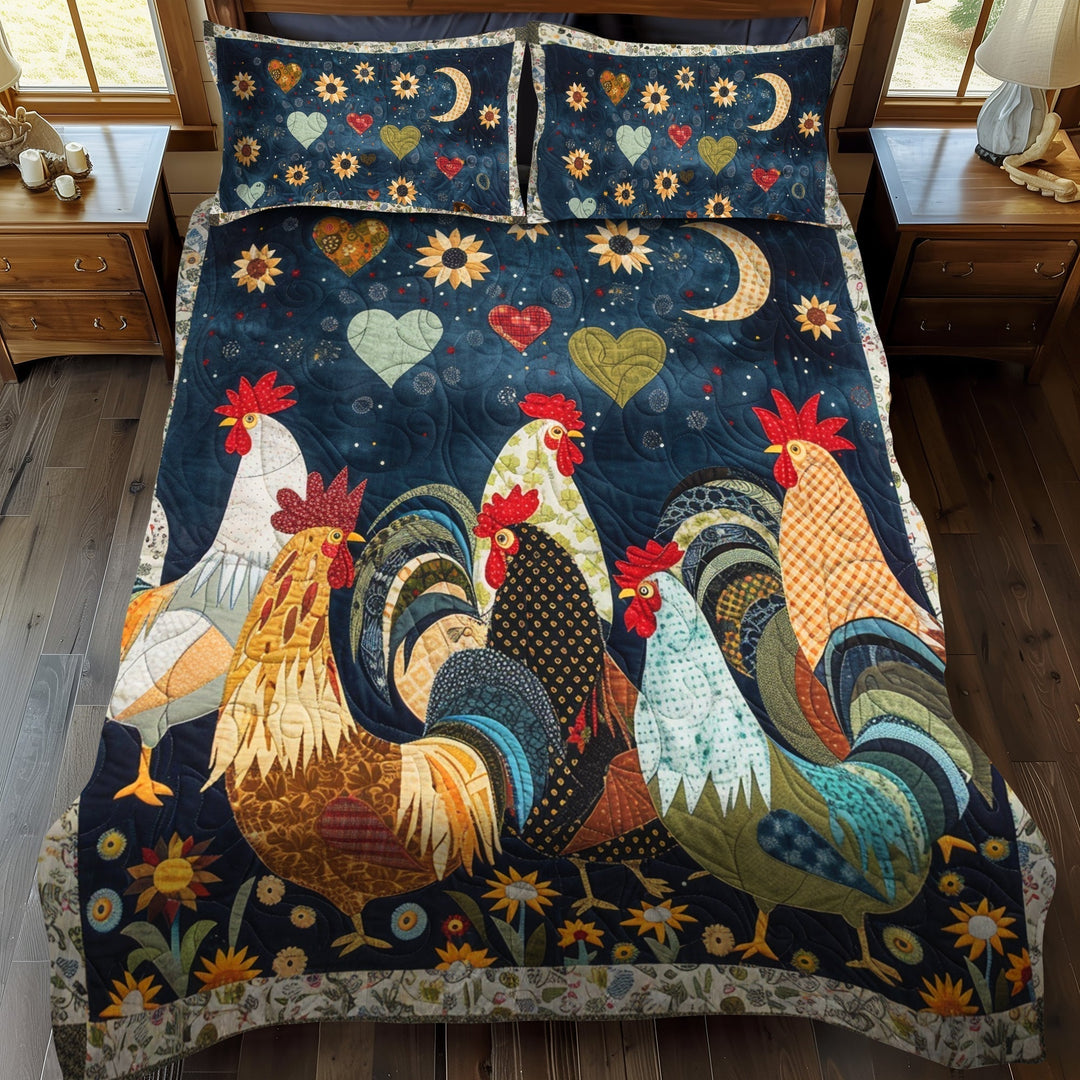 Juego de Ropa de Cama Acolchada de 3 Piezas Night Roosters
