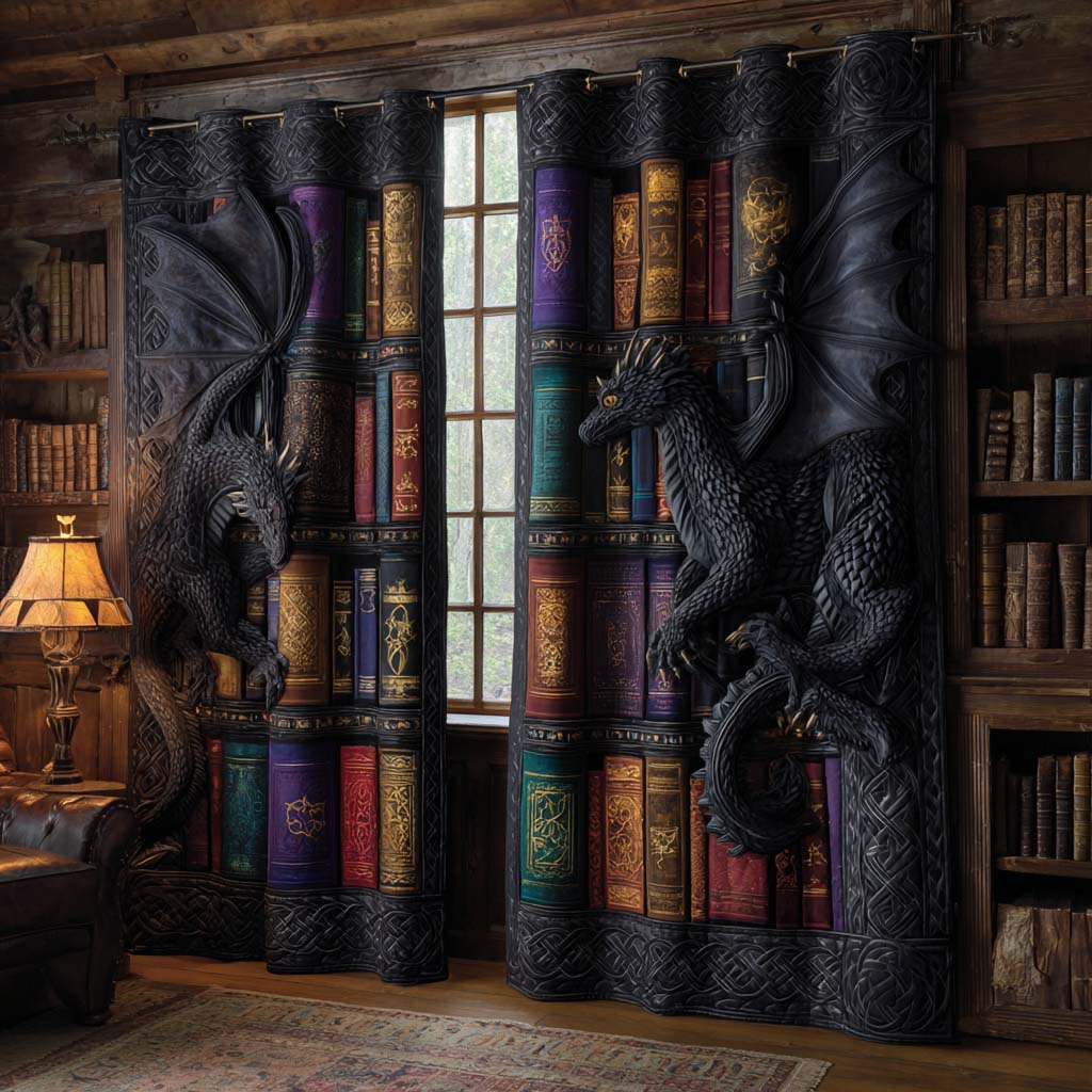 Cortinas Acolchadas de Dragones Onyx al Anochecer