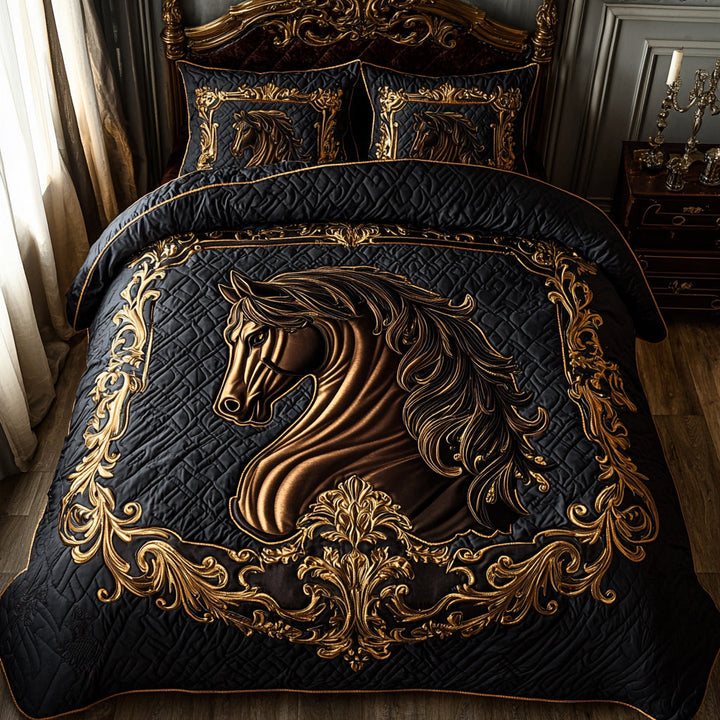 Juego de Ropa de Cama Acolchada de 3 Piezas de Caballo