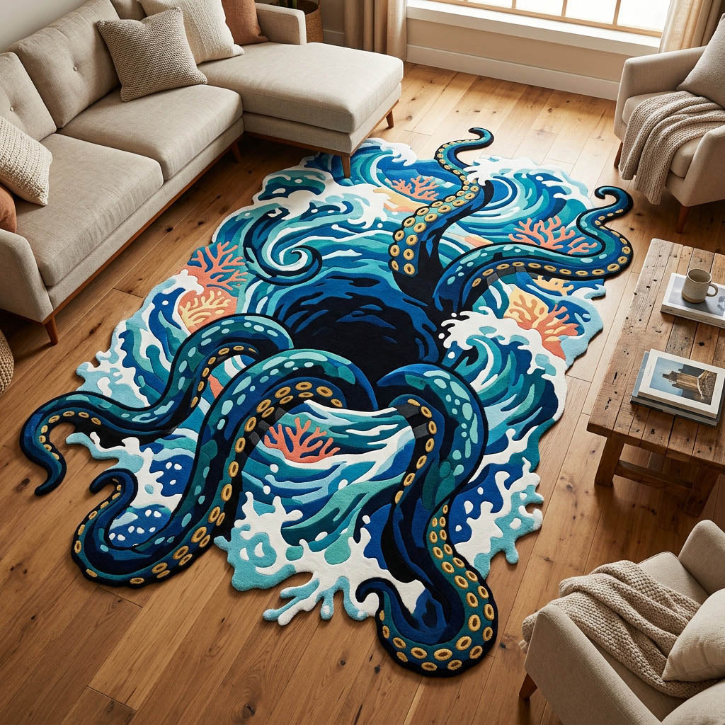 Alfombra de Área de Forma Personalizada Octopus Oceánico