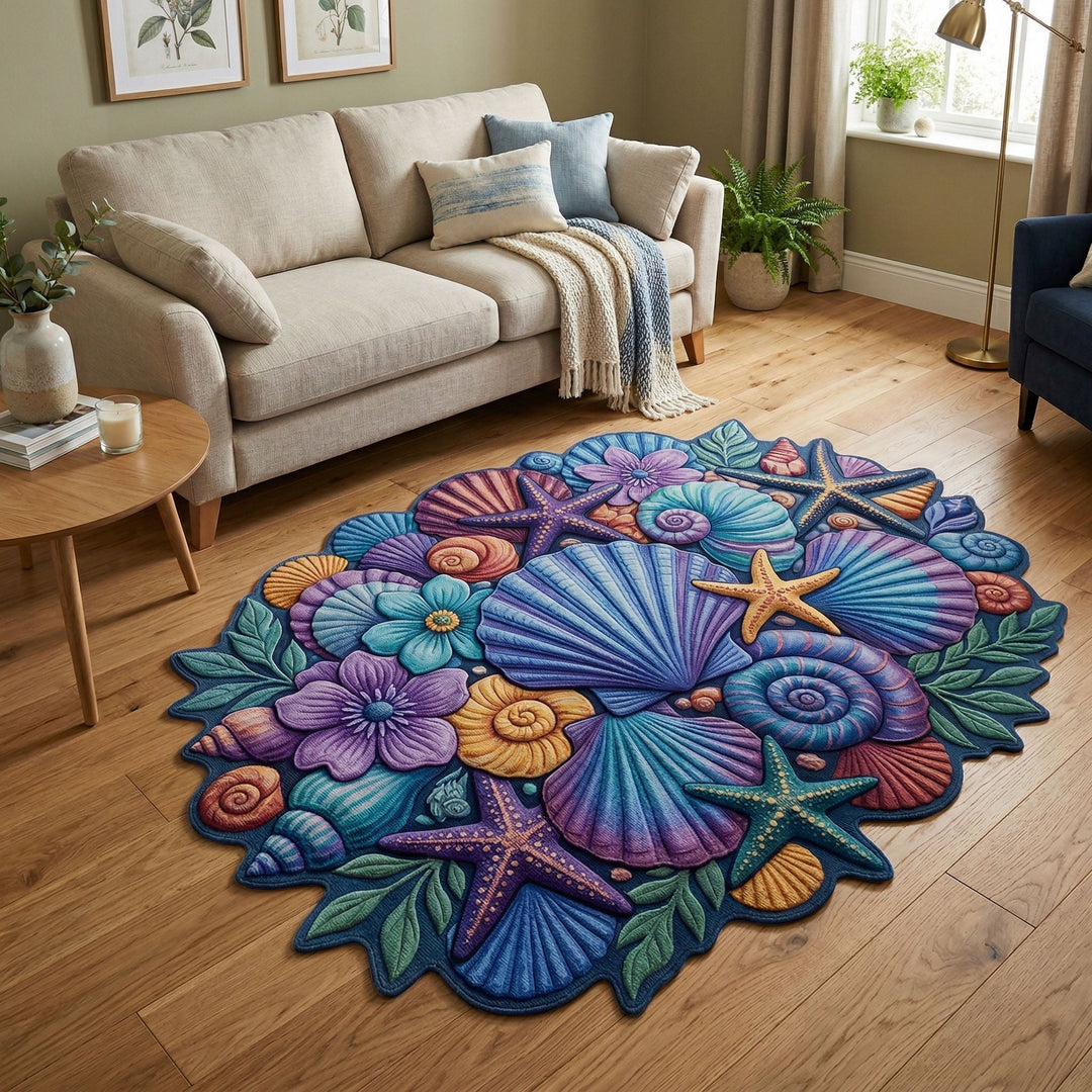 Alfombra de Área de Forma Personalizada Jardín de Conchas Oceánicas
