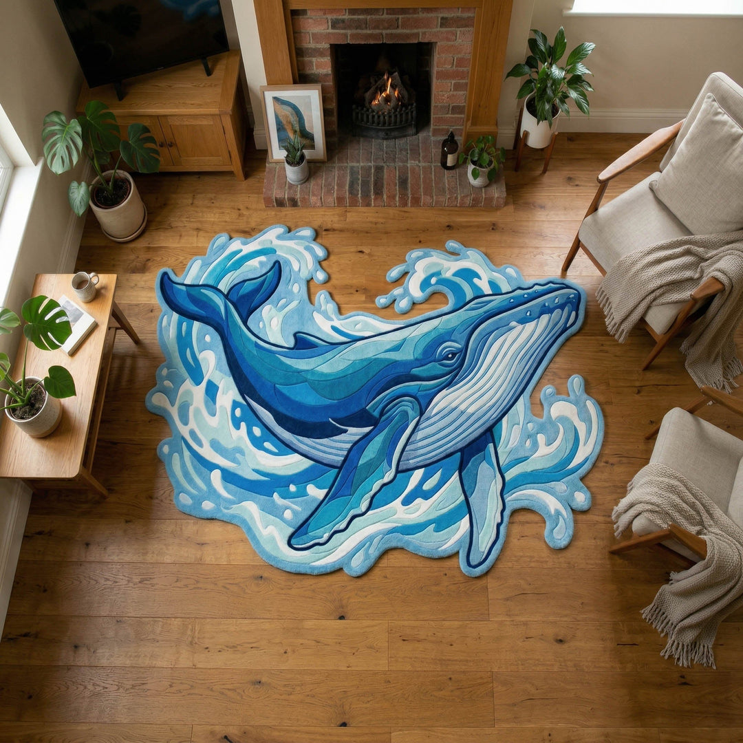 Alfombra de Área en Forma Personalizada de Ballena Oceánica