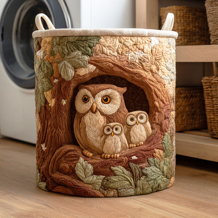 Cesta de Ropa Acolchada de la Familia Búho