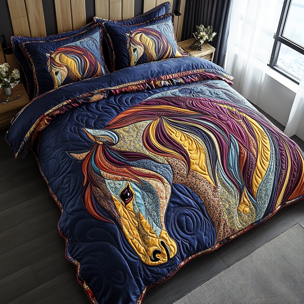 Juego de Ropa de Cama Acolchada de 3 Piezas de Caballo