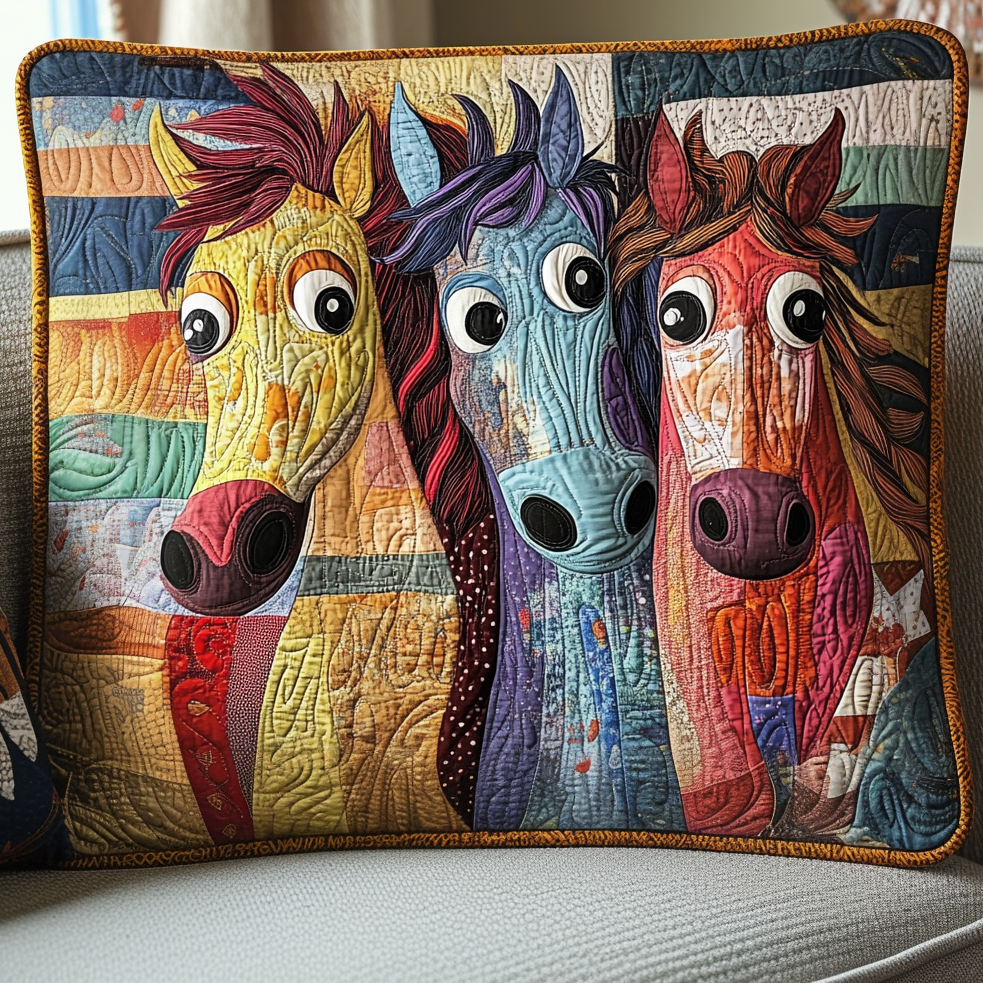 Funda de Almohada Acolchada de Caballo Patchwork