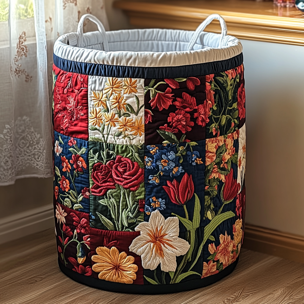 Cesta de Ropa Acolchada con Encanto de Pétalos